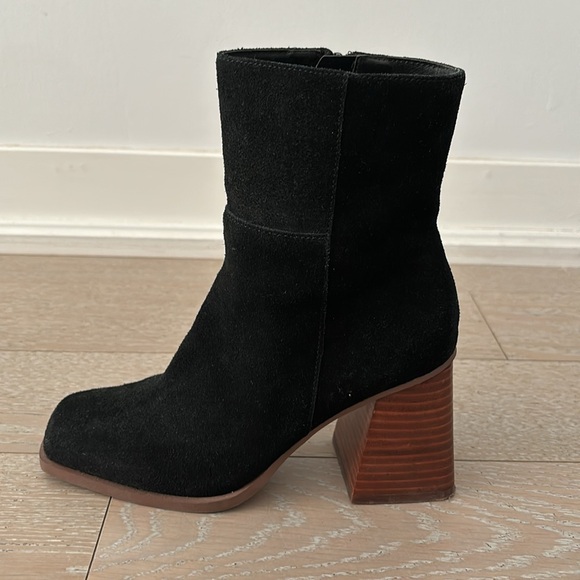 Suede square toe block heel boots - Picture 2 of 6